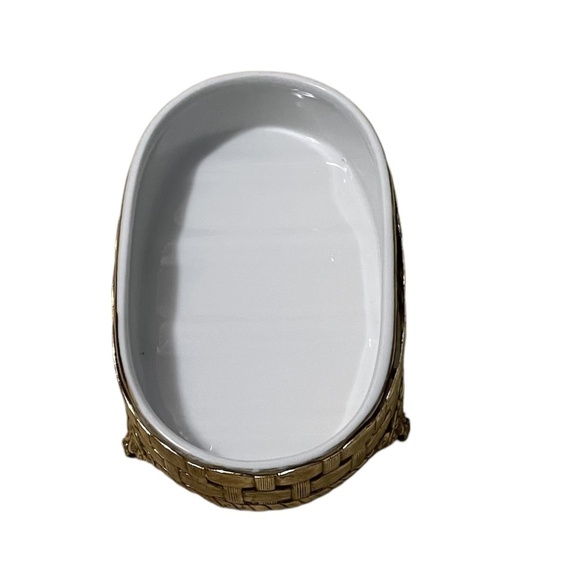 Vintage 24KT Gold Platted Ornate Stylebuilt Basket Weave Ceramic Insert Footed - Picture 8 of 8